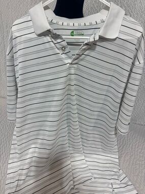 Izod White Polo Shirt with Black and Gray Stripes